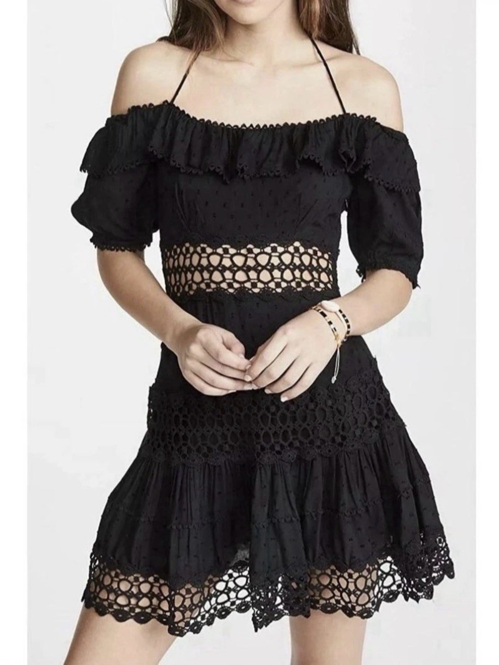 Free People Size 6 Cruel Intentions Crochet-Lace Mini Dress Black Whimsygoth Hot